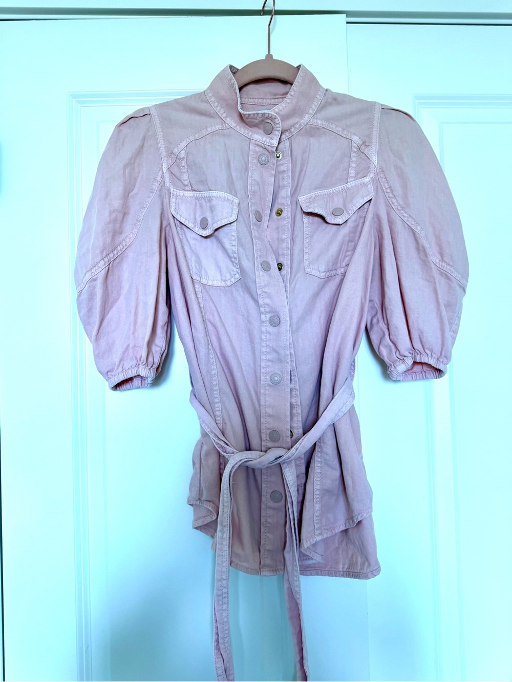 Zimmermann Blush Pink Button-Front Belted Top